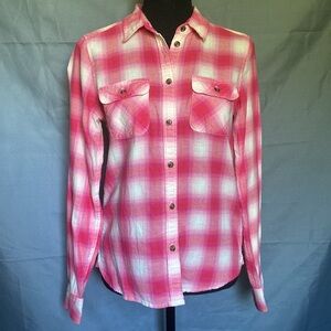 American Eagle XS Pink And White Flannel Button Down Shirt